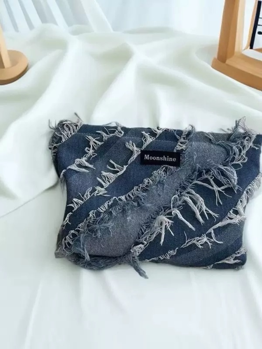 Moonshine Navy Frayed Denim Cosmetic Pouch